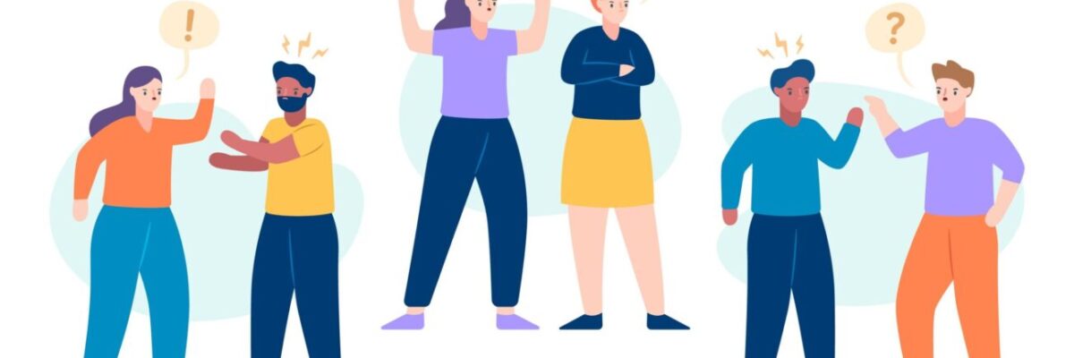 conflict-disagreement Two people engaged in a calm, thoughtful conversation, symbolizing understanding across differences.