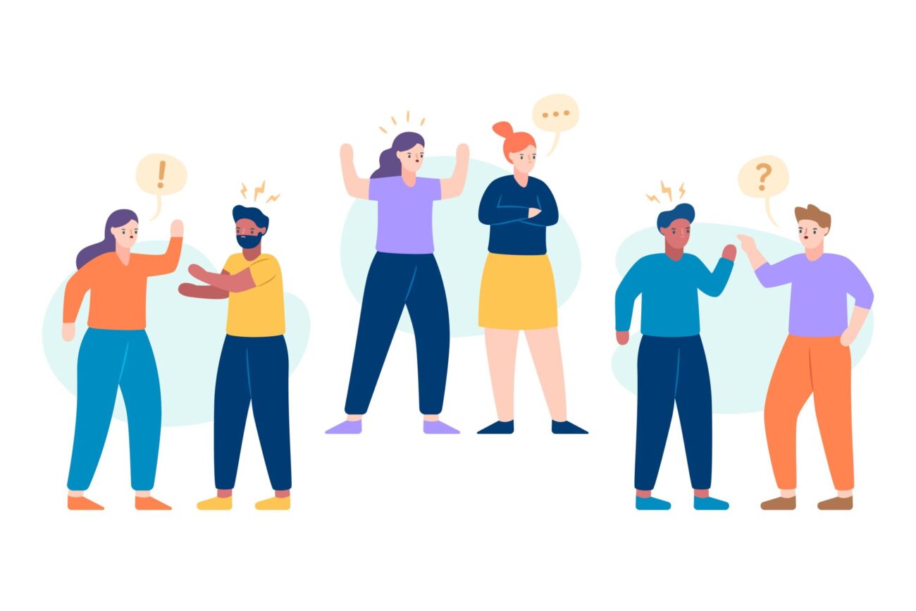 Two people engaged in a calm, thoughtful conversation, symbolizing understanding across differences.